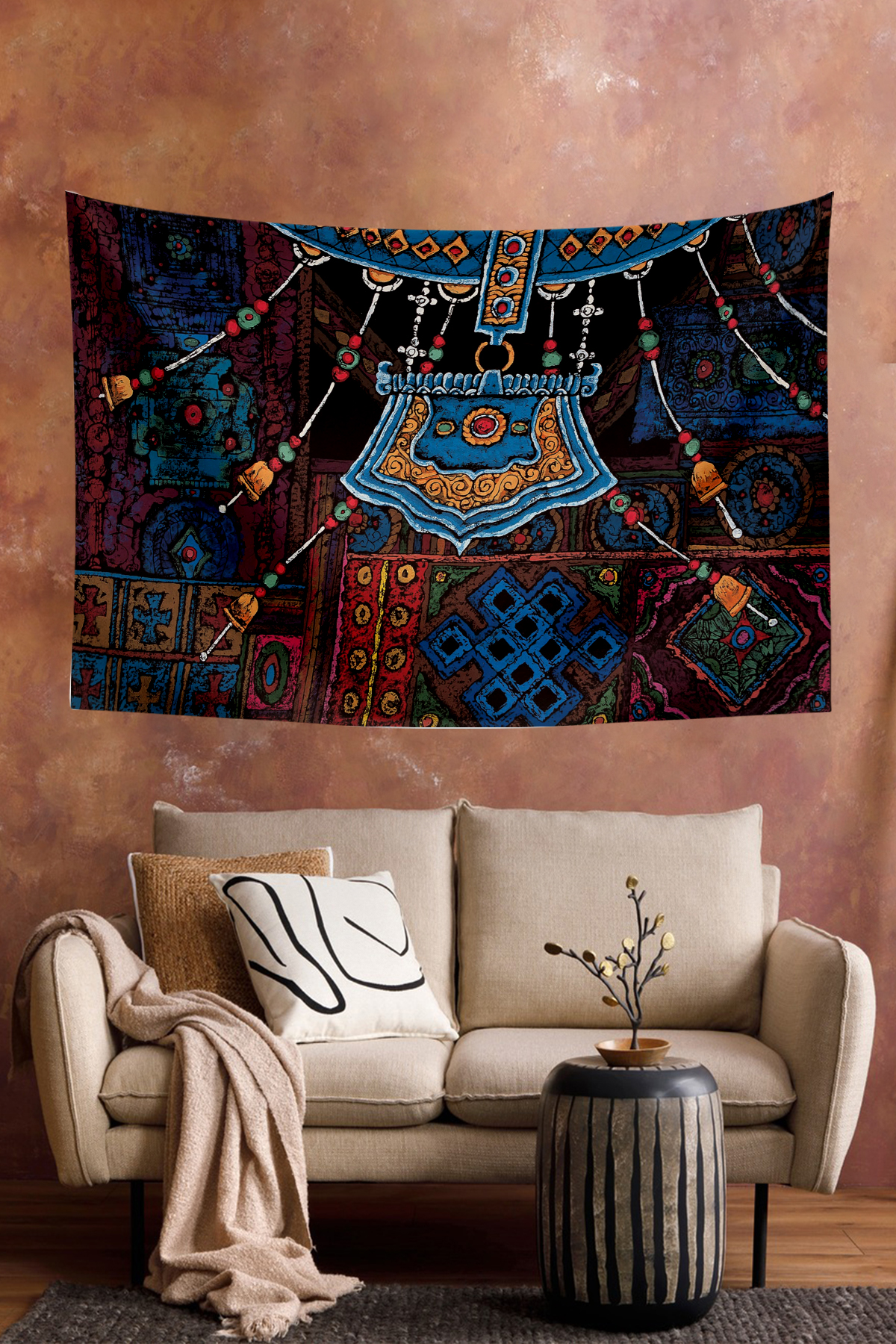 Vagonik Tibet Etnik Desen Budist Thangka Ve Mandala Bohem Duvar Örtüsü Halısı