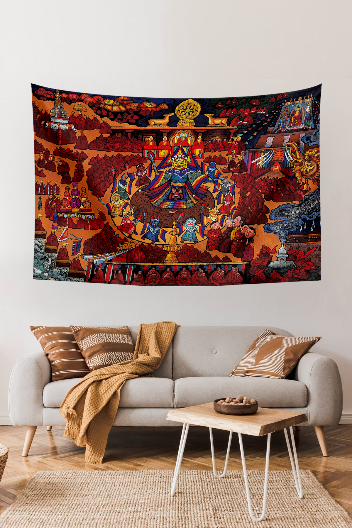 Vagonik Tibet Etnik Desen Budist Thangka Ve Mandala Bohem Duvar Örtüsü Halısı