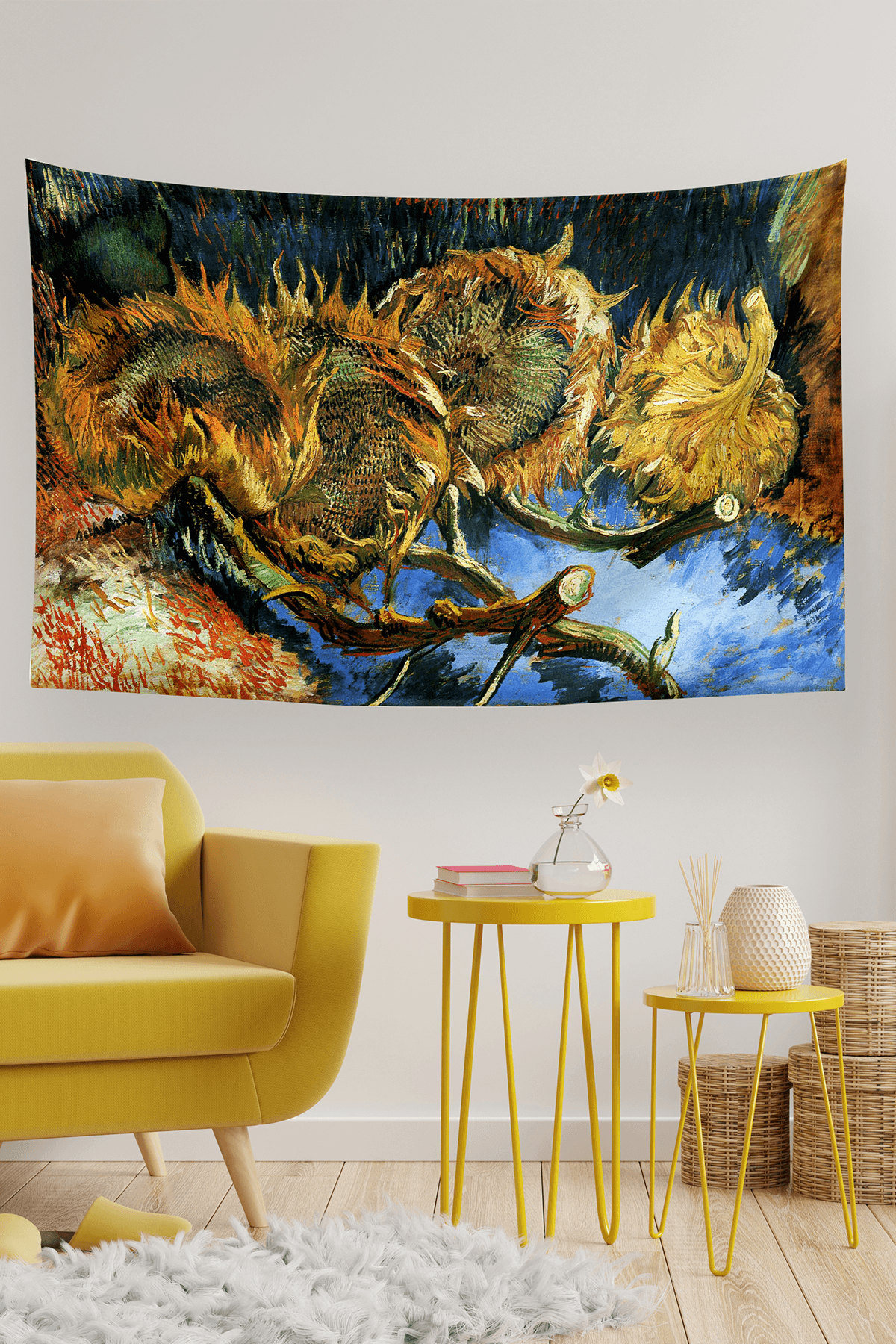 Vagonik Van Gogh Ayçiçekleri Duvar Örtüsü Halısı