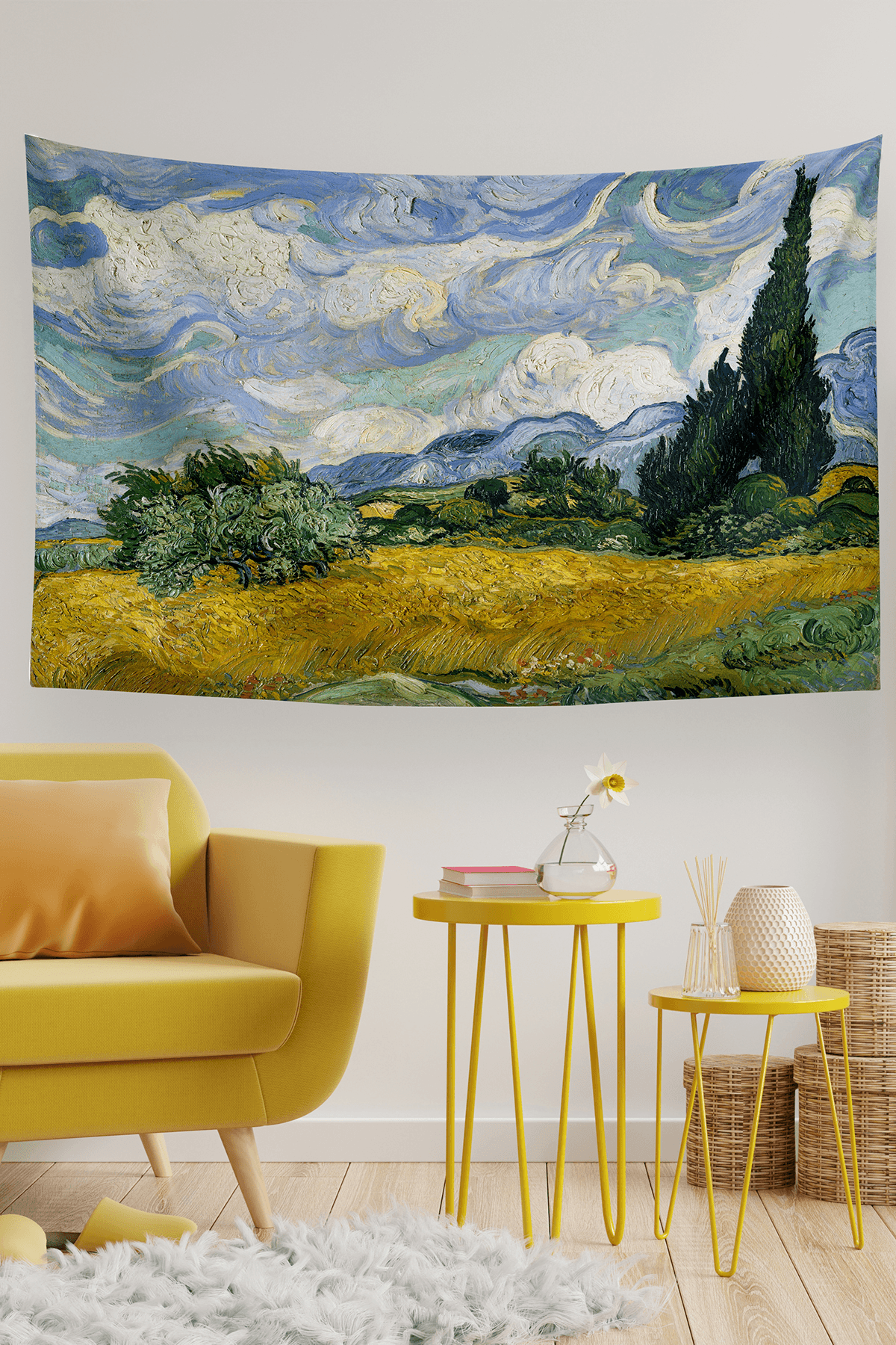 Vagonik Van Gogh Selvi Ağacı Duvar Örtüsü Halısı