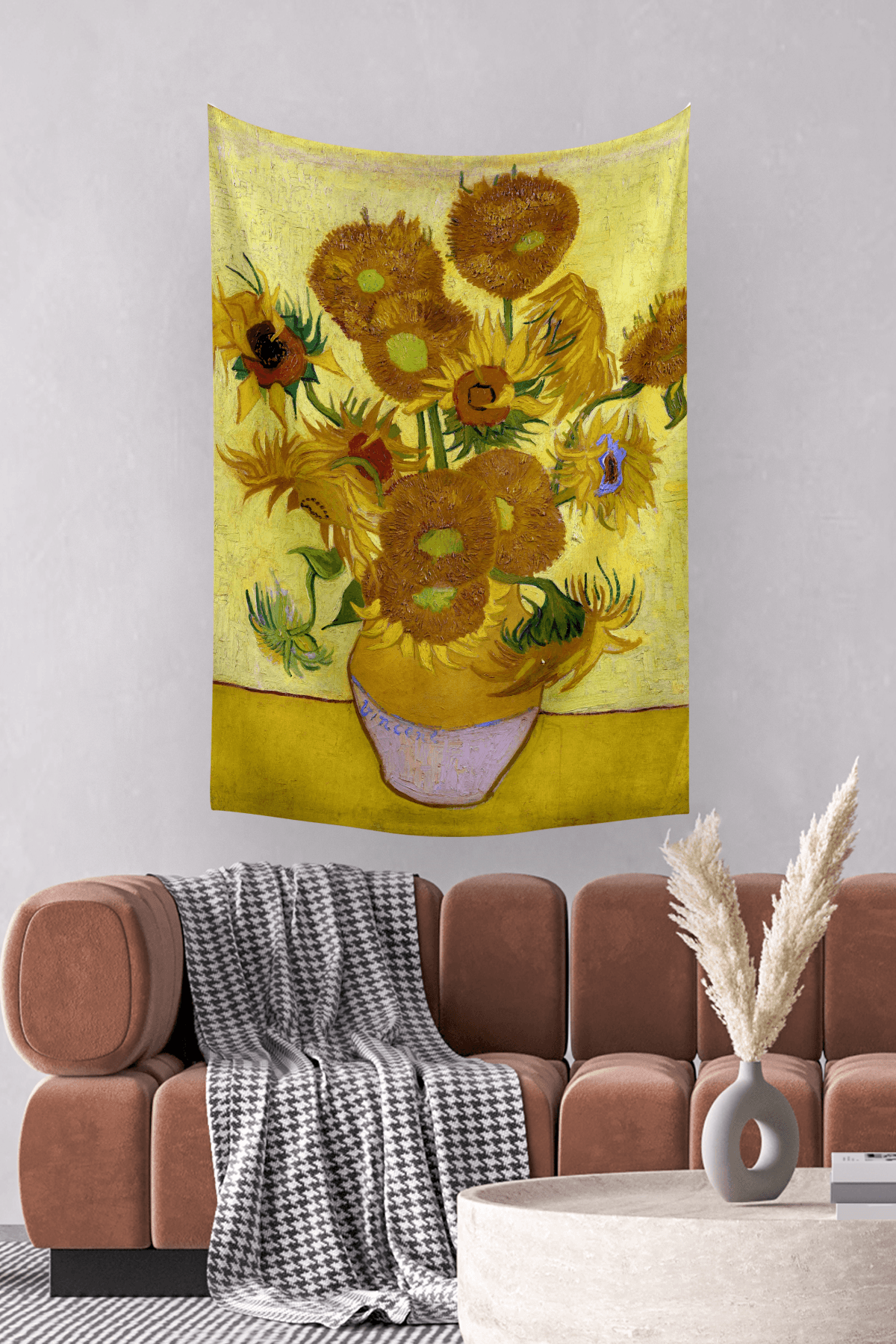 Vagonik Van Gogh Vazoda Ayçiçekleri Duvar Örtüsü Halısı