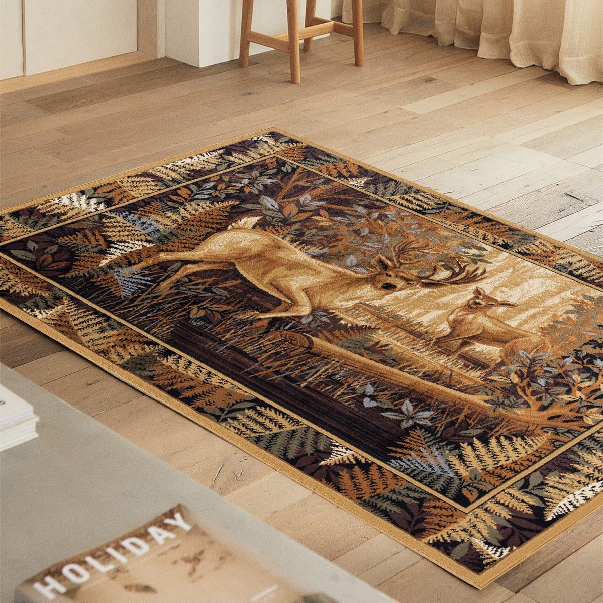 Vagonik Vintage Vahşi Doğa Desenli Dijital Baskılı Halı Kaydırmaz Tabanlı Yıkanabilir Halı