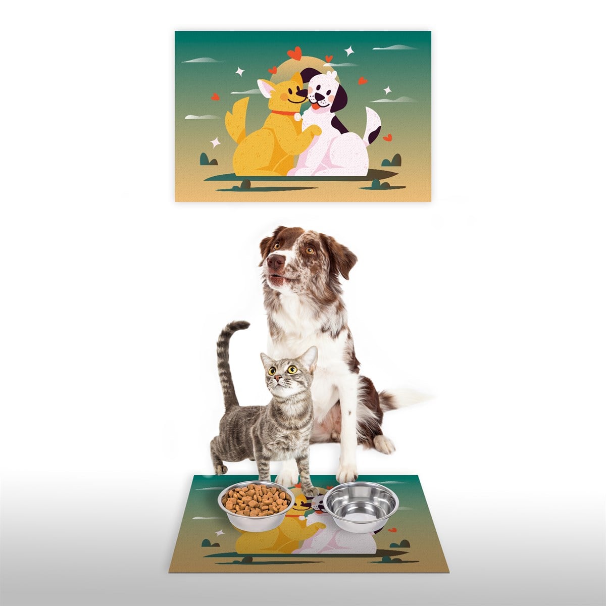 Vagonik Water Food Kedi Köpek Desenli Dijital Baskılı 35x50cm Dekoratif Çok Amaçlı Iç Ve Dış Kapı Paspası Mama Paspası