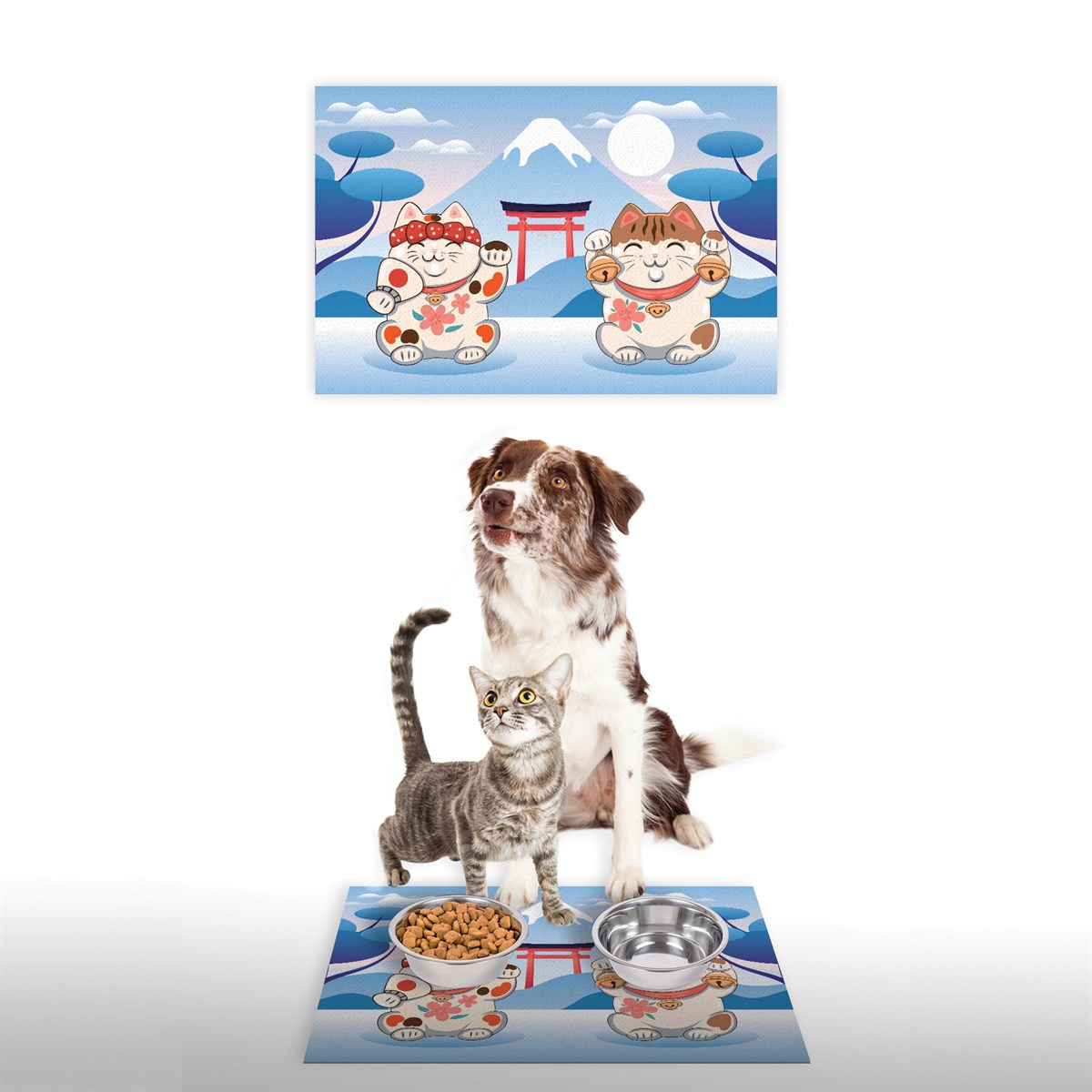 Vagonik Water Food Kedi Köpek Desenli Dijital Baskılı 35x50cm Dekoratif Çok Amaçlı Iç Ve Dış Kapı Paspası Mama Paspası