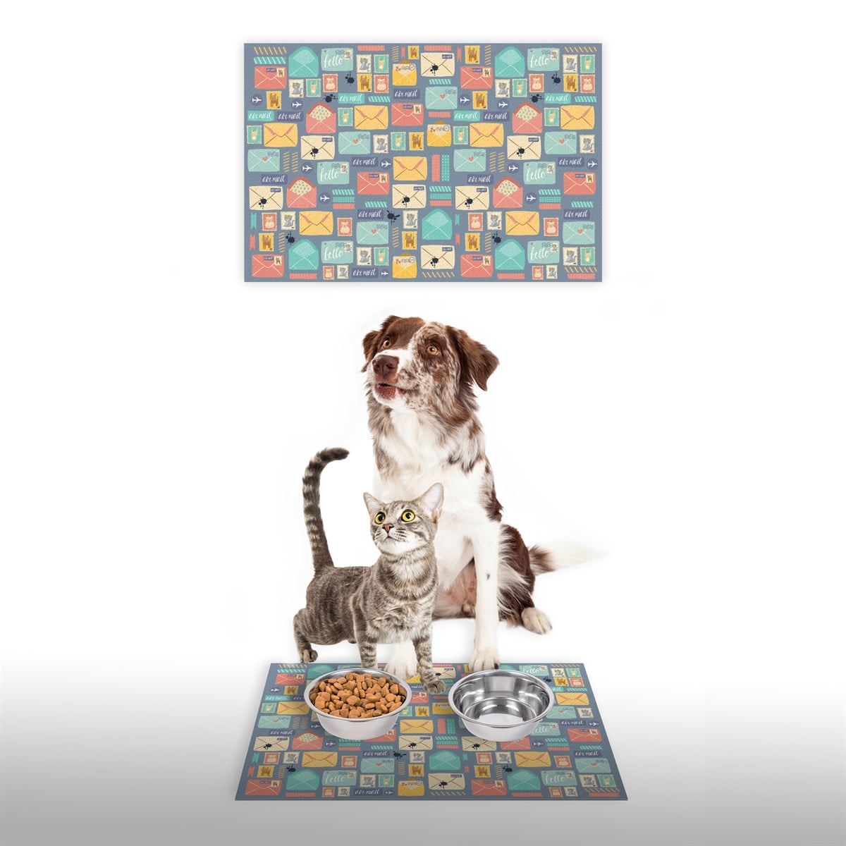 Vagonik Water Food Kedi Köpek Mektup Temalı Dijital Baskılı 35x50cm Dekoratif Çok Amaçlı Iç Ve Dış Kapı Paspası Mama Paspası