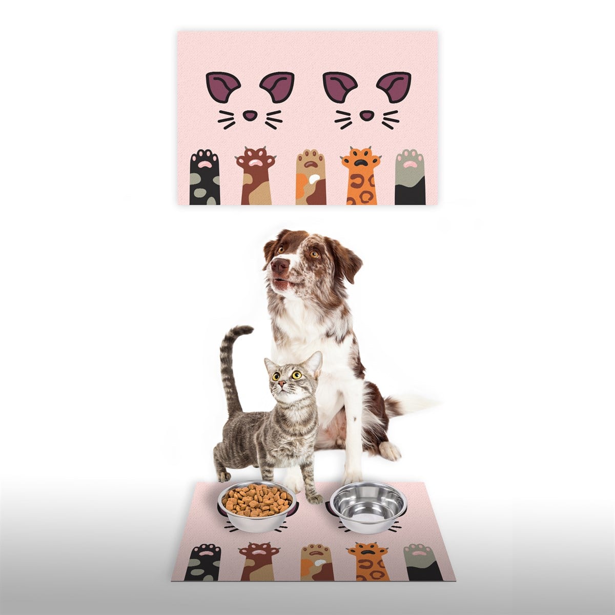 Vagonik Water Food Kedi Köpek Patili Dijital Baskılı 35x50cm Dekoratif Çok Amaçlı Iç Ve Dış Kapı Paspası Mama Paspası