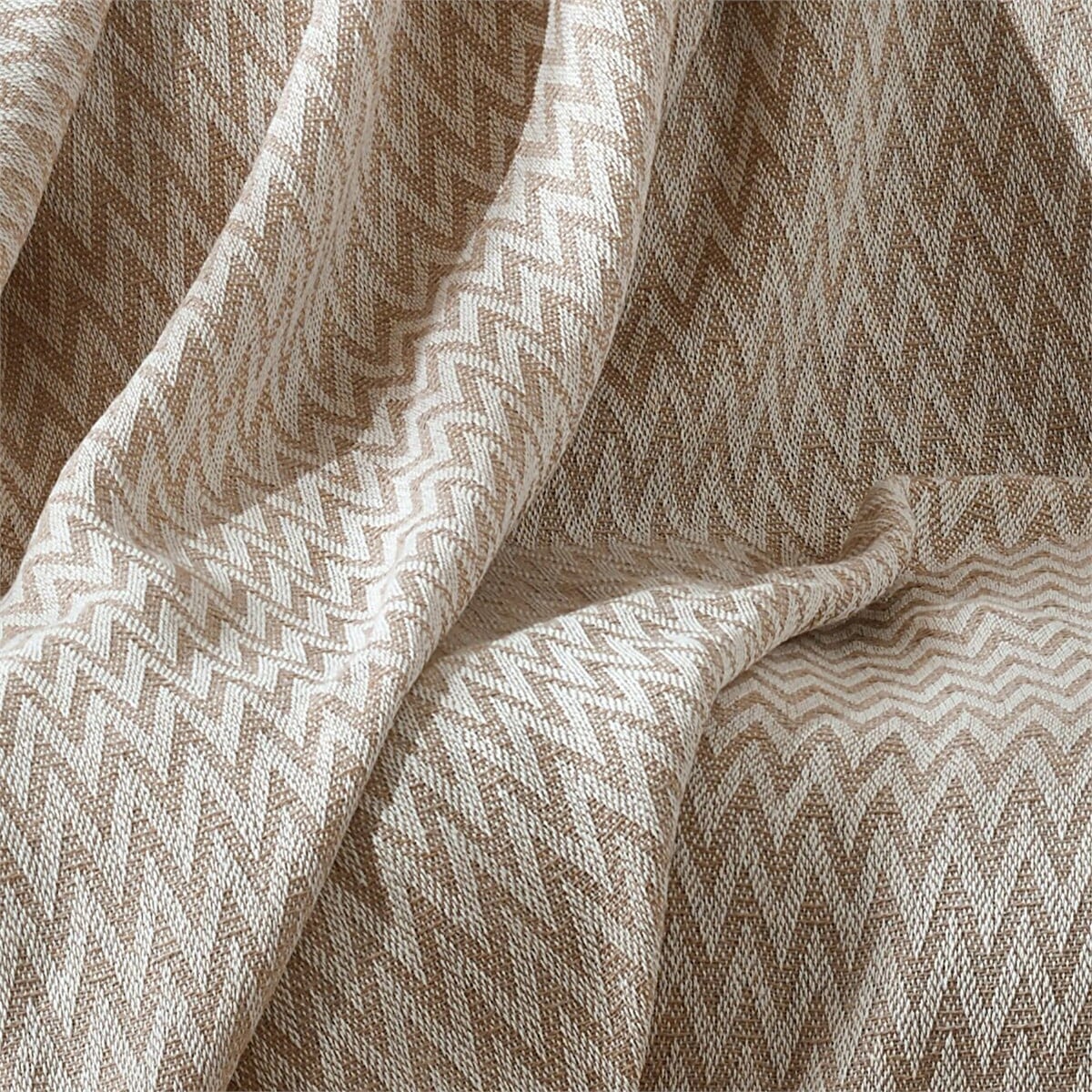 Vagonik Zigzag Natural Keten Koltuk Örtüsü | Koltuk Şalı Çekyat Örtüsü - Bej