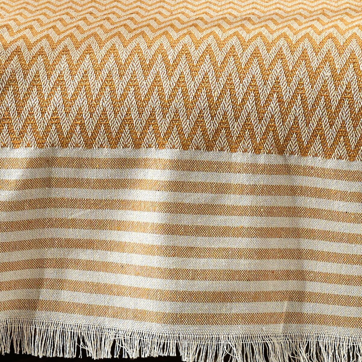 Vagonik Zigzag Natural Keten Koltuk Örtüsü | Koltuk Şalı Çekyat Örtüsü - Hardal