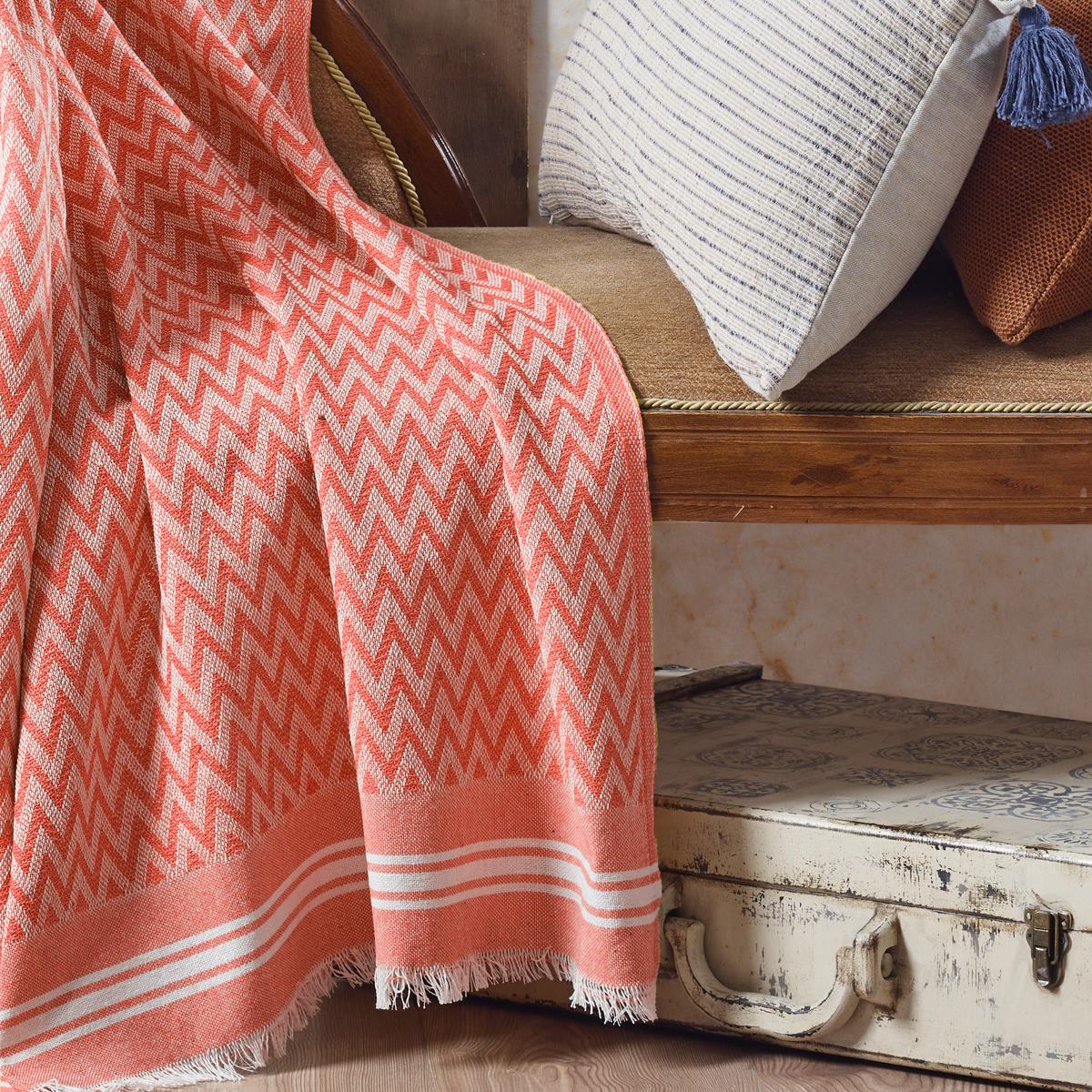 Vagonik Zigzag Pamuklu Tv Battaniyesi, Diz Battaniyesi Throw - Turuncu