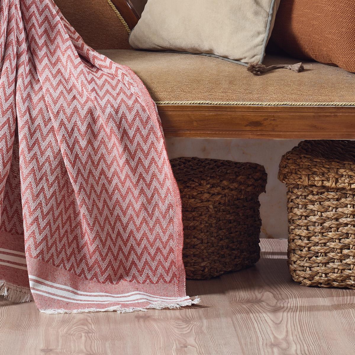 Vagonik Zigzag Pamuklu Tv Battaniyesi, Diz Battaniyesi Throw - Bordo