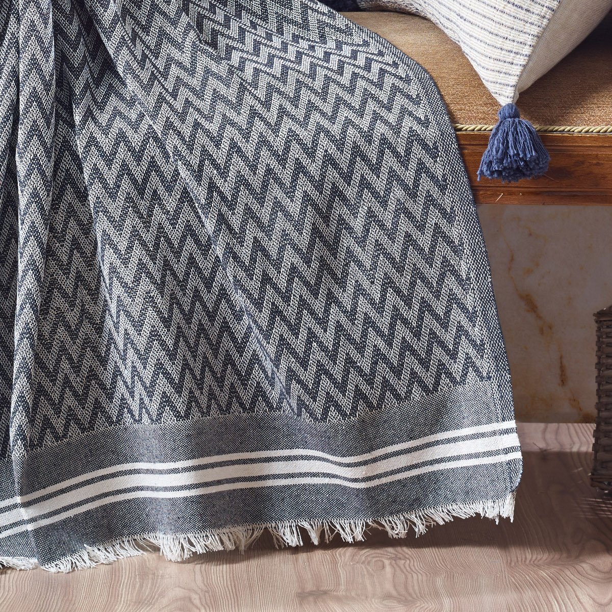 Vagonik Zigzag Pamuklu Tv Battaniyesi | Diz Battaniyesi Throw - Antrasit