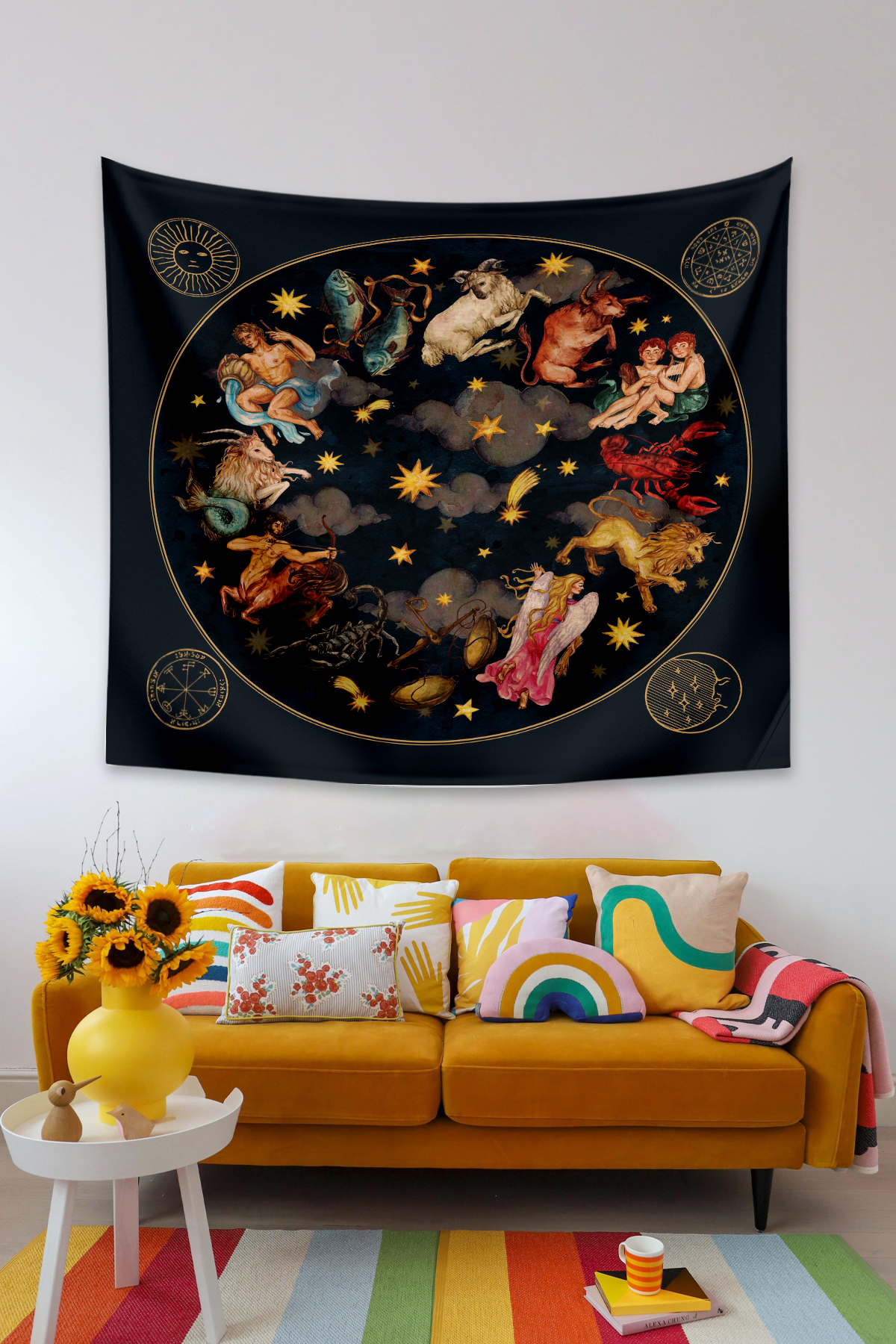 Vagonik Zodiac Astroloji Burçlar 12 Burç Duvar Örtüsü Halısı