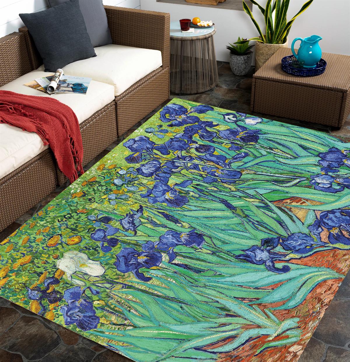 Van Gogh İris Süsen Çiçeği Dijital Baskılı Halı Kaydırmaz Tabanlı Yıkanabilir Halı