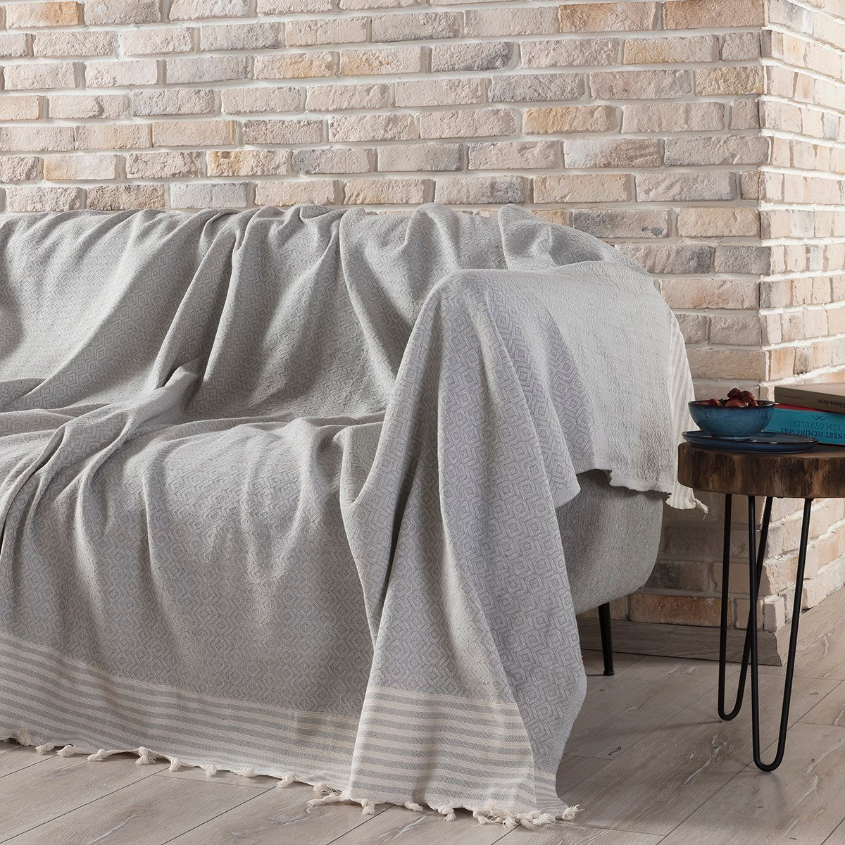 Vagonik Zümrüt Çok Amaçlı Sık Dokuma Gri Koltuk Örtüsü 170x210 cm