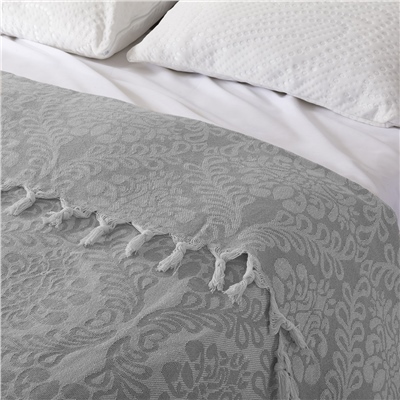 Vagonik Damask Desenli Çift Kişilik Yatak Örtüsü Jakarlı 200x230 Cm Gri