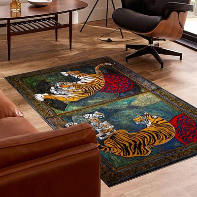  Vagonik Kaplan Bohem Desenli Dijital Baskılı Halı Kaydırmaz Tabanlı Yıkanabilir Halı