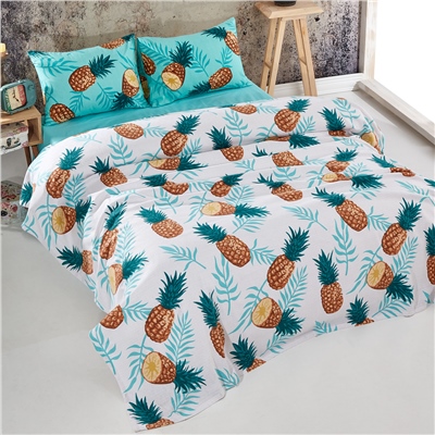 Vagonik Ananas Desenli Çift Kişilik Pike Takımı Beyaz