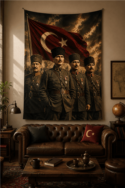Atatürk ve Silah arkadaşları temalı Duvar Örtüsü  Afişi Kalın Kumaş 