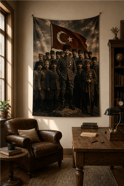 Atatürk ve Silah arkadaşları temalı Duvar Örtüsü  Afişi Kalın Kumaş 