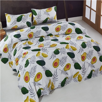 Vagonik Avocado Desenli Çift Kişilik Pike Takımı Beyaz