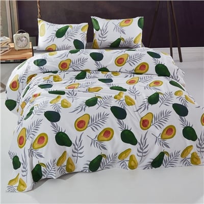 Vagonik Avocado Desenli Çift Kişilik Pike Takımı Beyaz