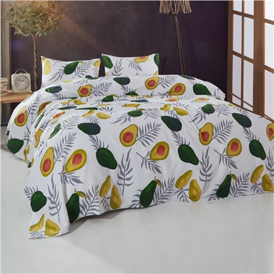 Vagonik Avocado Desenli Çift Kişilik Pike Takımı Beyaz