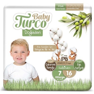 Baby Turco Doğadan Bebek Bezi 7 Numara XXLarge 16 Adet