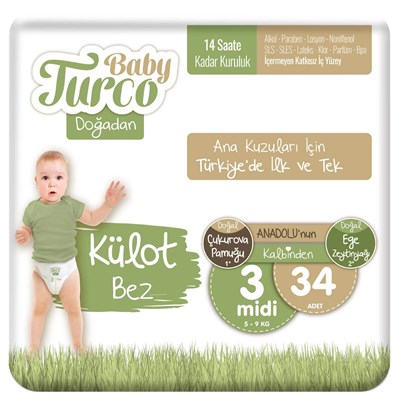 Baby Turco Doğadan Külot Bez 3 Numara Midi 34 Adet