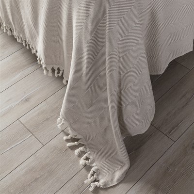 Vagonik Balık Sırtı Desenli Çift Kişilik Yatak Örtüsü 200x230 Cm Bej