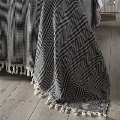 Vagonik Balık Sırtı Desenli Çift Kişilik Yatak Örtüsü 200x230 Cm Siyah