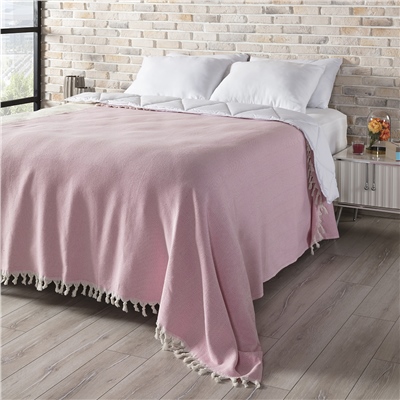 Vagonik Balık Sırtı Desenli Çift Kişilik Yatak Örtüsü 200x230 Cm Pembe