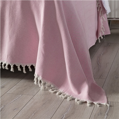 Vagonik Balık Sırtı Desenli Çift Kişilik Yatak Örtüsü 200x230 Cm Pembe