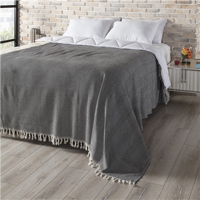 Vagonik Balık Sırtı Desenli Çift Kişilik Yatak Örtüsü 200x230 Cm Siyah