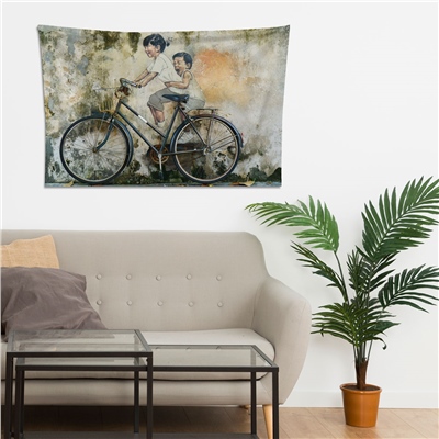 Vagonik Bisiklet ve Çocuklar Duvar Örtüsü