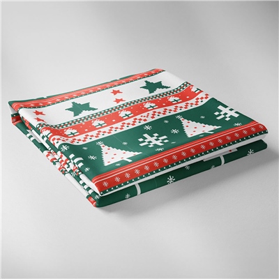 Vagonik Çam ve Yıldız Desenli Yılbaşı Masa Örtüsü