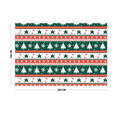 Vagonik Çam ve Yıldız Desenli Yılbaşı Masa Örtüsü