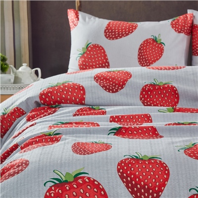 Vagonik Çilek Desenli Tek Kişilik Pike Takımı Gri