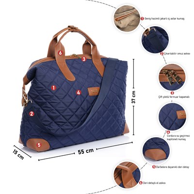 Cordura Su Geçirmez Kumaş Kapitoneli Omuz Askılı Kadın Spor Çanta Lacivert