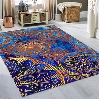 Etnik Mandala Desenli Dijital Baskılı Halı Kaydırmaz Tabanlı Yıkanabilir Halı