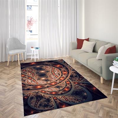 Etnik Mandala Desenli Dijital Baskılı Halı Kaydırmaz Tabanlı Yıkanabilir Halı