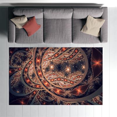 Etnik Mandala Desenli Dijital Baskılı Halı Kaydırmaz Tabanlı Yıkanabilir Halı