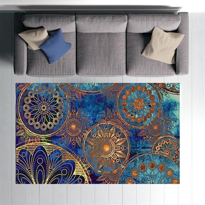 Etnik Mandala Desenli Dijital Baskılı Halı Kaydırmaz Tabanlı Yıkanabilir Halı