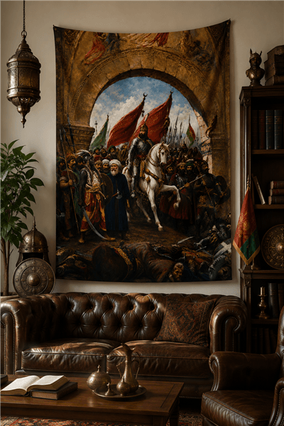Fatih Sultan Mehmet İstanbula girişi Temalı Duvar Örtüsü  Afişi Kalın Kumaş 