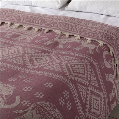 Vagonik Fil Desenli Çift Kişilik Yatak Örtüsü Jakarlı 200x230 Cm Mürdüm