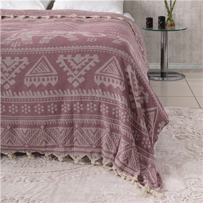 Vagonik Fil Desenli Çift Kişilik Yatak Örtüsü Jakarlı 200x230 Cm Mürdüm