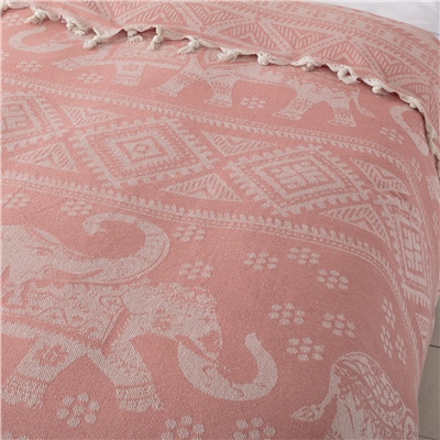 Vagonik Fil Desenli Çift Kişilik Yatak Örtüsü Jakarlı 200x230 Cm Pembe