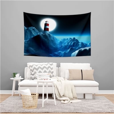 Vagonik Gece ve Deniz Feneri Duvar Örtüsü