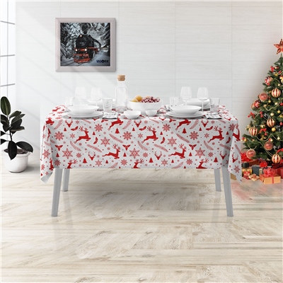 Vagonik Geyik Desenli Yılbaşı Masa Örtüsü