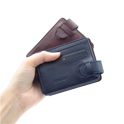 Grande  Hakiki Deri Çift Taraflı Çift Renkli Kağıt Para Koyma Aparatlı 1 Adet Kartlık Cüzdan - Laci/Mürdüm