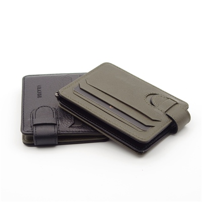 Grande  Hakiki Deri Çift Taraflı Çift Renkli Kağıt Para Koyma Aparatlı 1 Adet Kartlık Cüzdan - Siyah/Yeşil